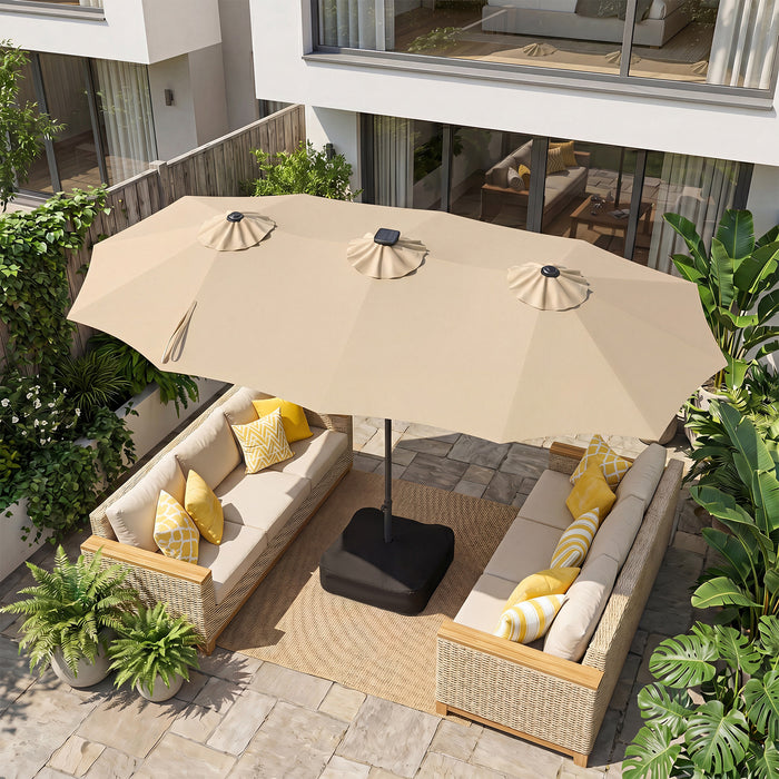 4 M Double-Sided Patio Umbrella Base Included with 108 Multi-Color LED Lights and  3 Air Vents-Grey