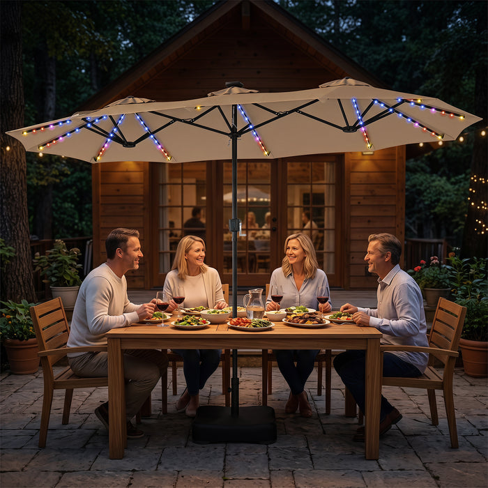 4 M Double-Sided Patio Umbrella Base Included with 108 Multi-Color LED Lights and  3 Air Vents-Grey