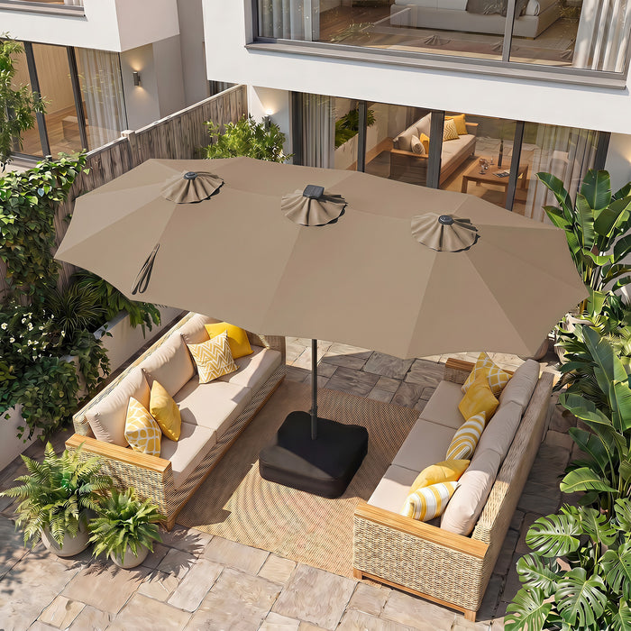 4 M Double-Sided Patio Umbrella Base Included with 108 Multi-Color LED Lights and  3 Air Vents-Grey