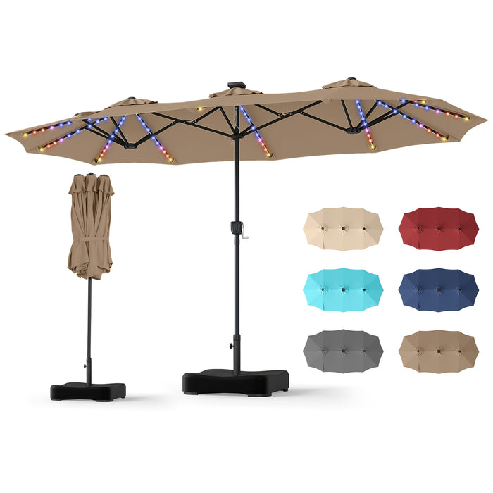 4 M Double-Sided Patio Umbrella Base Included with 108 Multi-Color LED Lights and  3 Air Vents-Grey