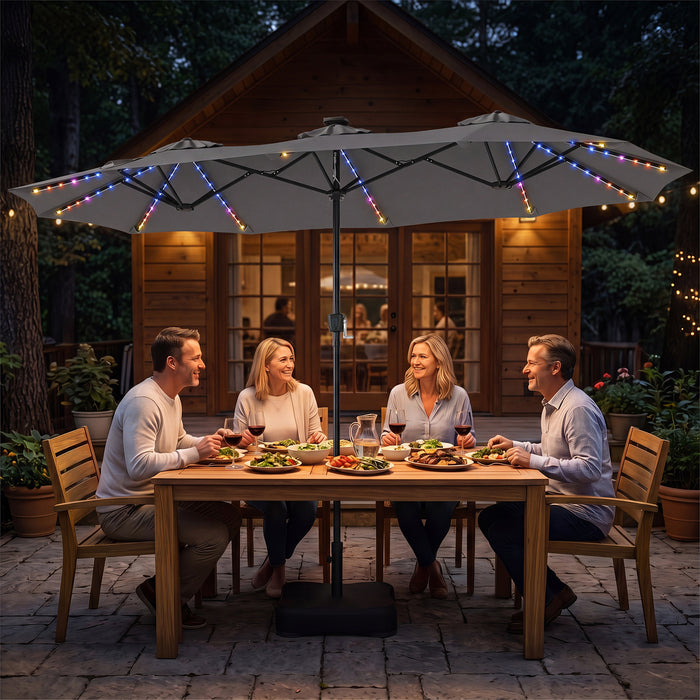 4 M Double-Sided Patio Umbrella Base Included with 108 Multi-Color LED Lights and  3 Air Vents-Grey