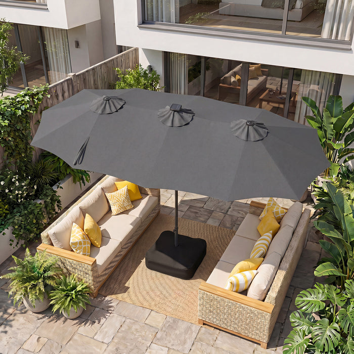 4 M Double-Sided Patio Umbrella Base Included with 108 Multi-Color LED Lights and  3 Air Vents-Grey