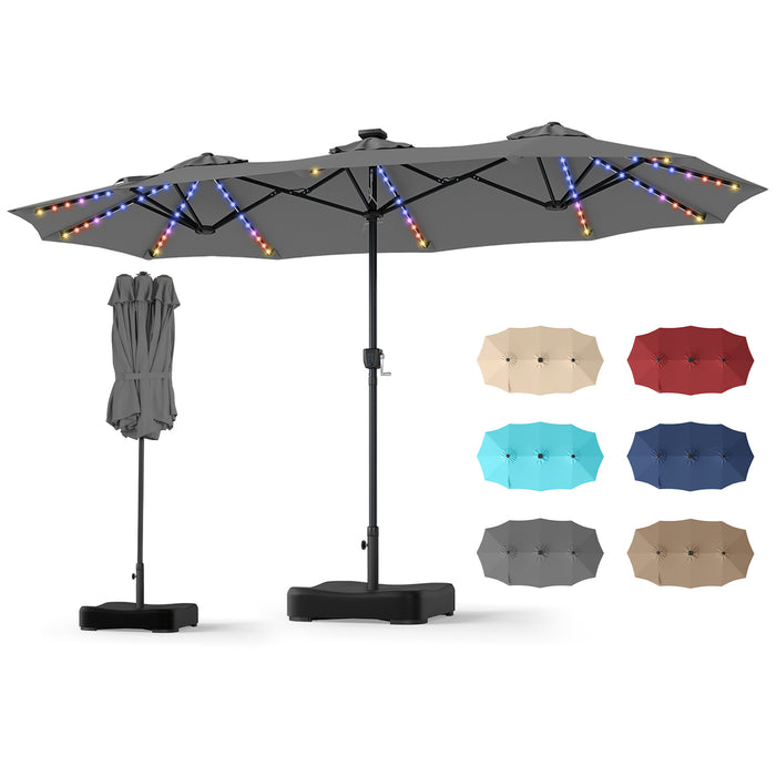 4 M Double-Sided Patio Umbrella Base Included with 108 Multi-Color LED Lights and  3 Air Vents-Grey