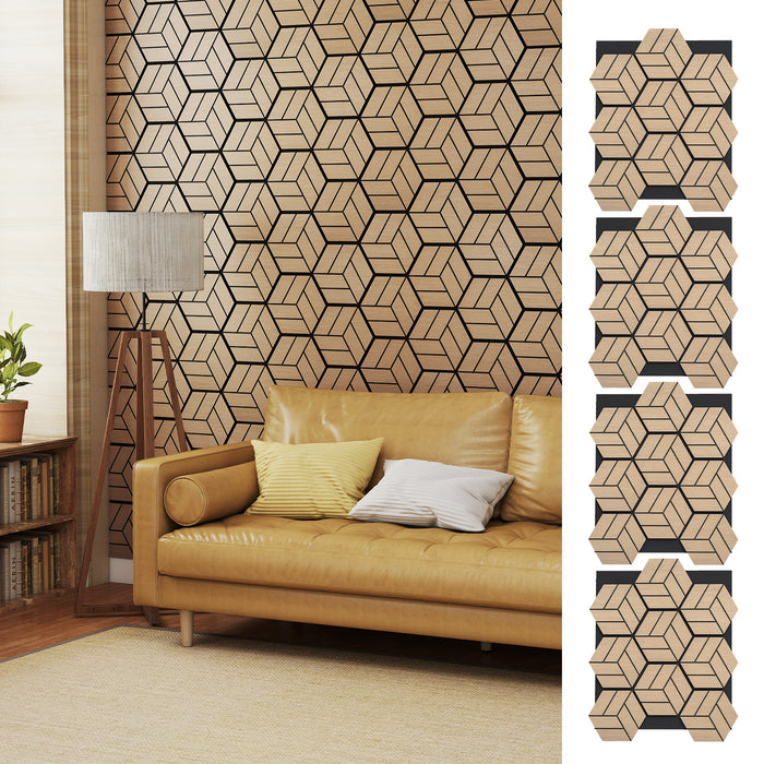 4 Pack Acoustic Panels for Walls Sound Absorbing Panel with 9 Hexagonal Wooden Boards-
