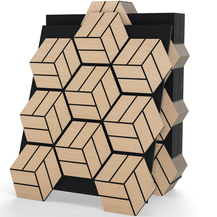 4 Pack Acoustic Panels for Walls Sound Absorbing Panel with 9 Hexagonal Wooden Boards-