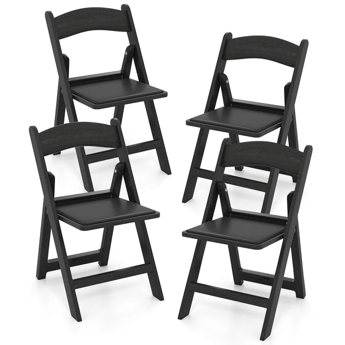 4 Pack Resin Folding Chairs with Padded Seat Cushion-Black