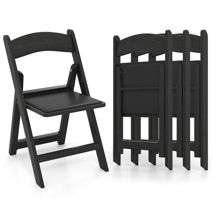 4 Pack Resin Folding Chairs with Padded Seat Cushion-Black