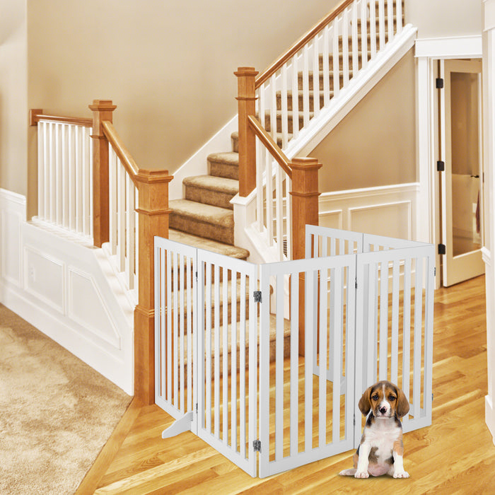 6-Panel 89 cm Pet Barrier Wooden Freestanding Pet Safety Gate-