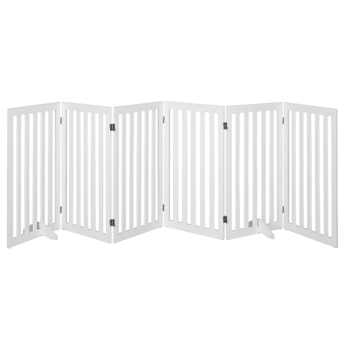 6-Panel 89 cm Pet Barrier Wooden Freestanding Pet Safety Gate-