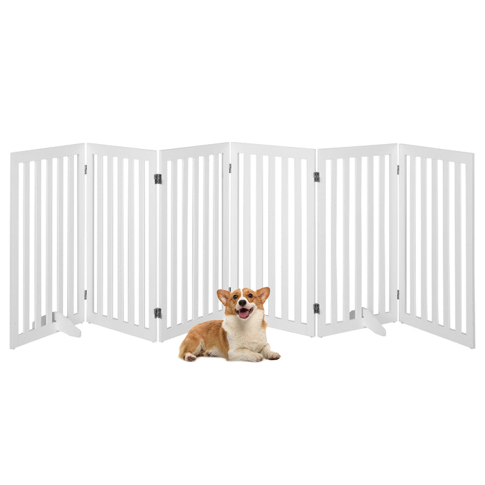 6-Panel 89 cm Pet Barrier Wooden Freestanding Pet Safety Gate-