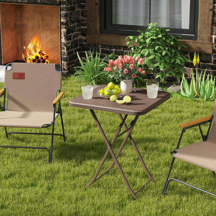 4-Person Rattan Textured Folding Picnic Table Square Patio Dining Table-