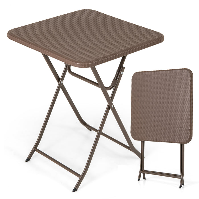 4-Person Rattan Textured Folding Picnic Table Square Patio Dining Table-