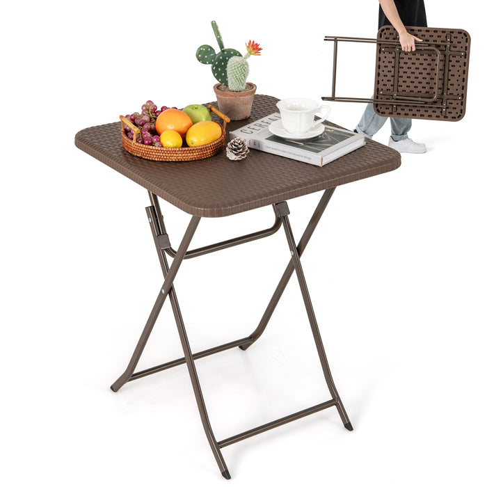 4-Person Rattan Textured Folding Picnic Table Square Patio Dining Table-