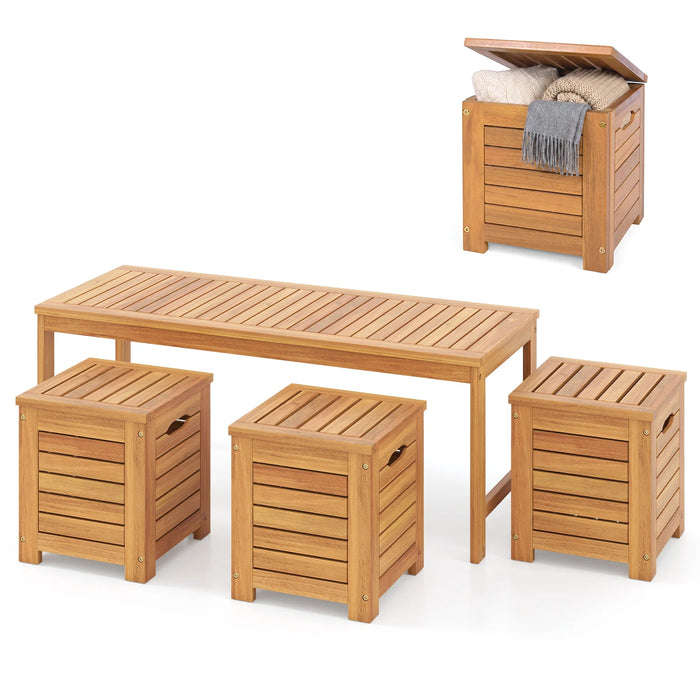 4-Piece Outdoor Bench and Storage Box Set with Lids and Built-