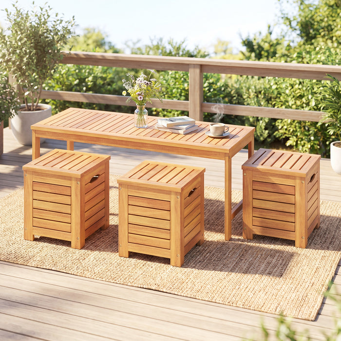 4-Piece Outdoor Bench and Storage Box Set with Lids and Built-