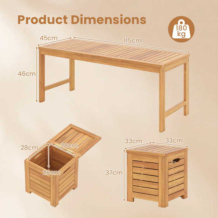4-Piece Outdoor Bench and Storage Box Set with Lids and Built-
