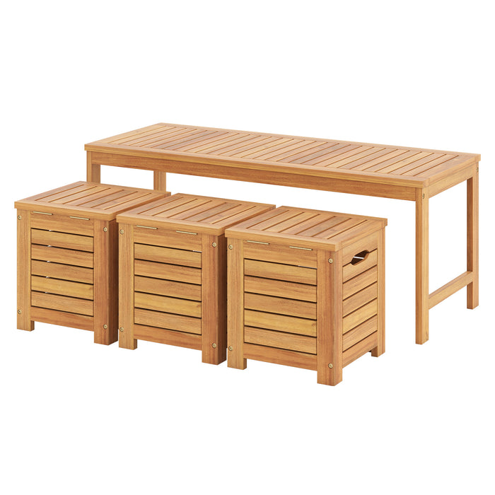 4-Piece Outdoor Bench and Storage Box Set with Lids and Built-
