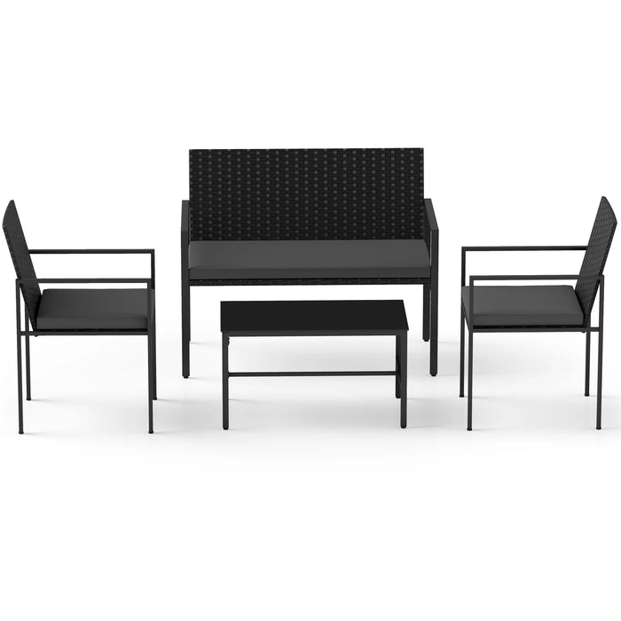 4-Piece Outdoor Rattan Chairs and Loveseat with Tempered Glass Coffee Table for Backyard-