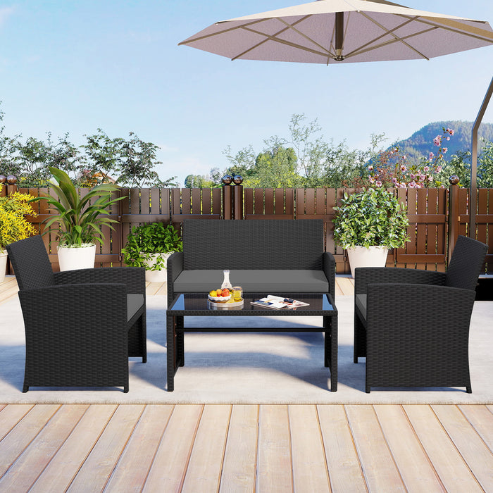 4 Piece Patio Rattan Conversation Set Wicker Loveseat Armchairs-