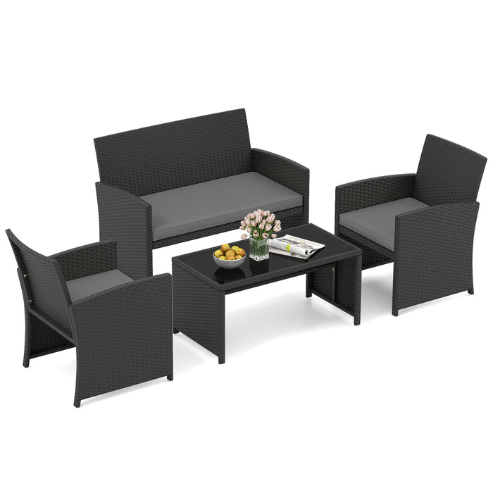 4 Piece Patio Rattan Conversation Set Wicker Loveseat Armchairs-