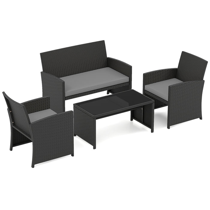4 Piece Patio Rattan Conversation Set Wicker Loveseat Armchairs-