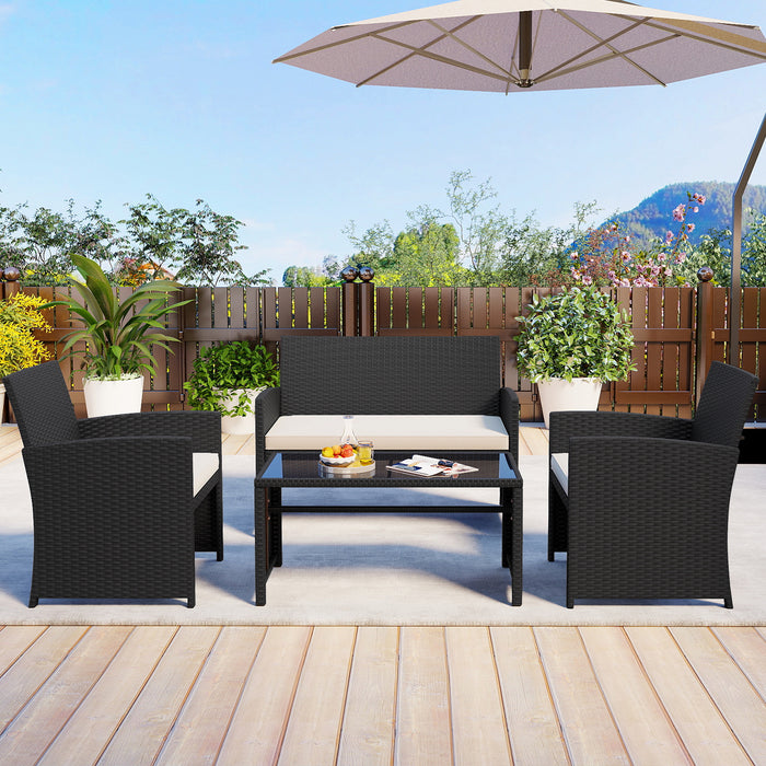 4 Piece Patio Rattan Conversation Set Wicker Loveseat Armchairs-