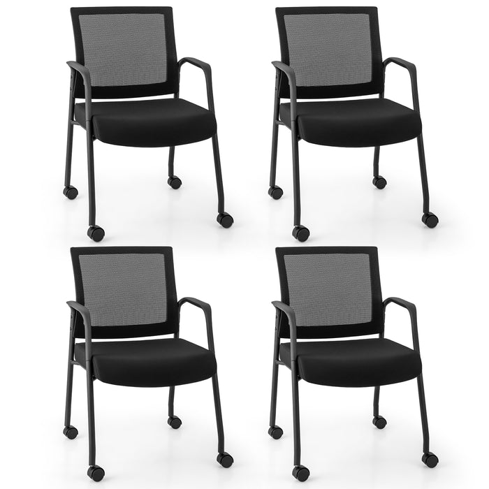 4 Pieces Office Guest Chairs on Wheels-