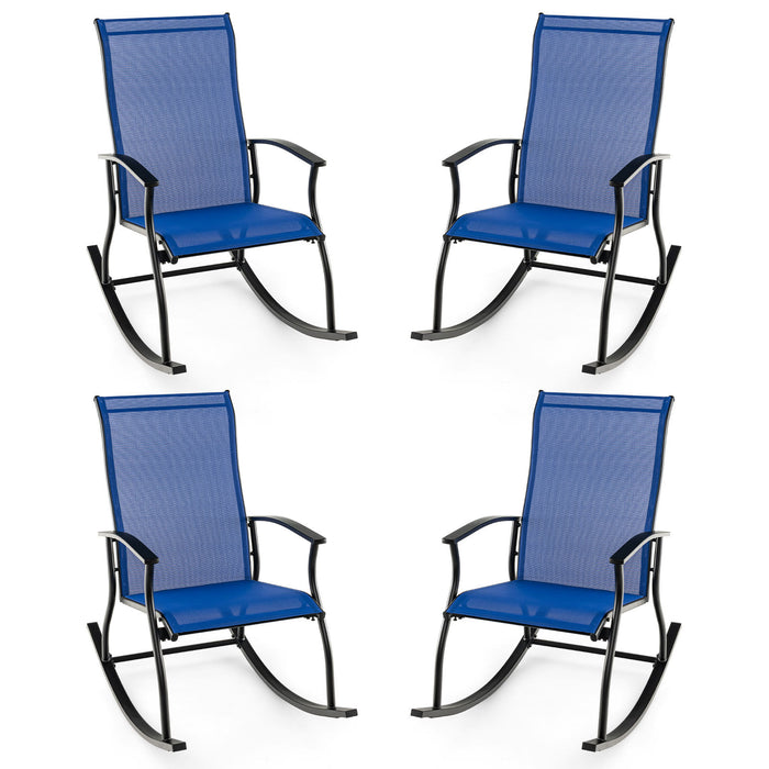 4 Pieces Outdoor Rocking Chairs with Breathable Backrest-Navy