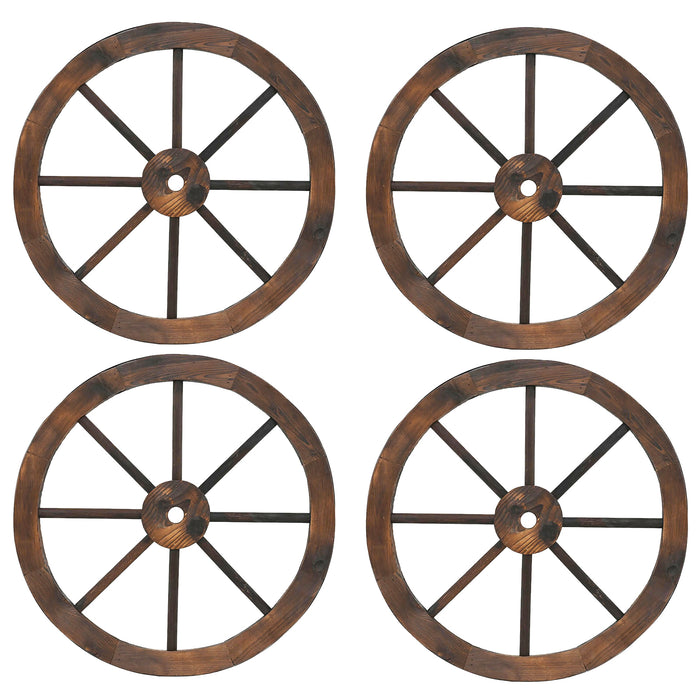 4 Pieces Rustic Wood Wagon Wheels for Party Bar Garage Home Garden