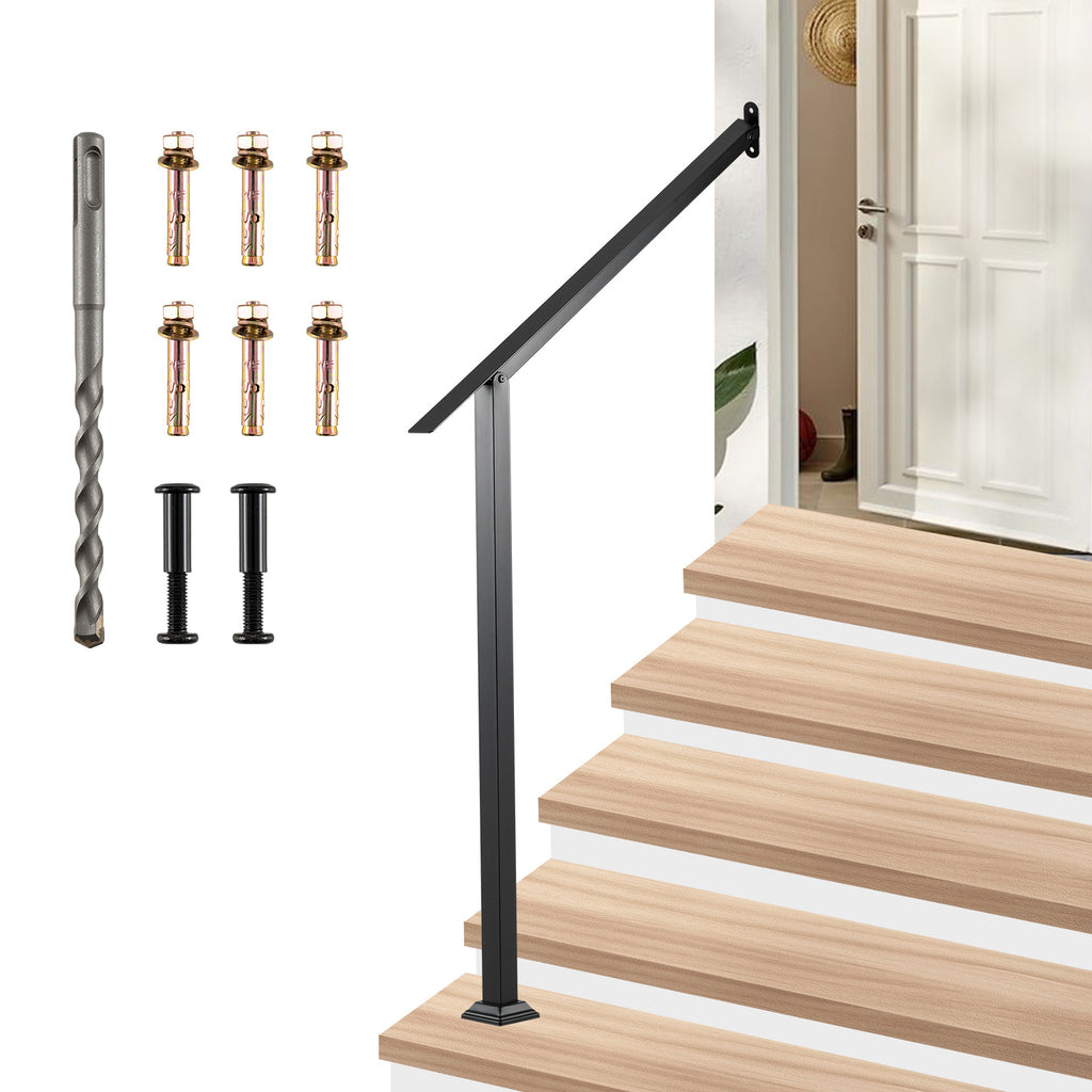 4 Step Wall Mount Stair Handrail Heavy-Duty Adjustable Galvanized Steel Railing with Installation Kit for Concrete