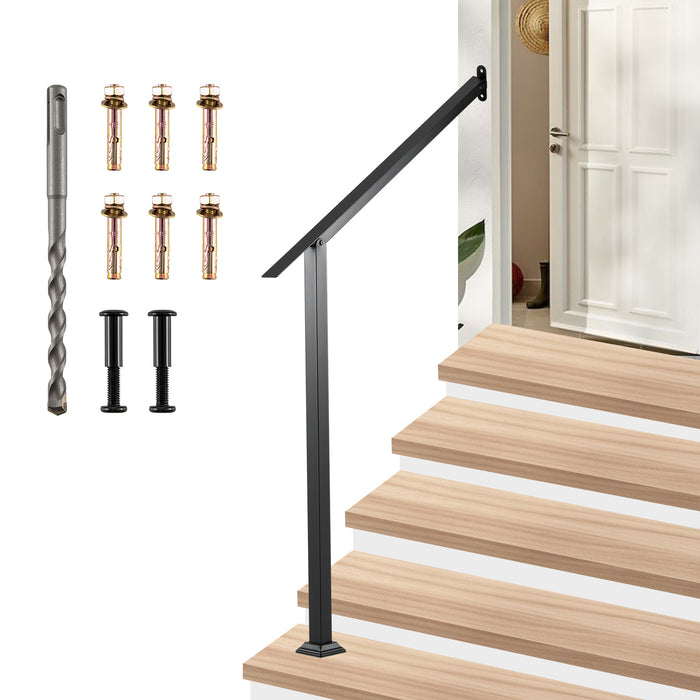 4 Step Wall Mount Stair Handrail Heavy-Duty Adjustable Galvanized Steel Railing with Installation Kit for Concrete