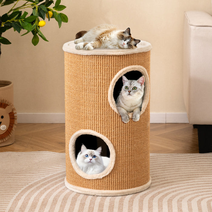 4-Story Cat Condo with Sisal Scratching Pad and Napping Plush Bed-