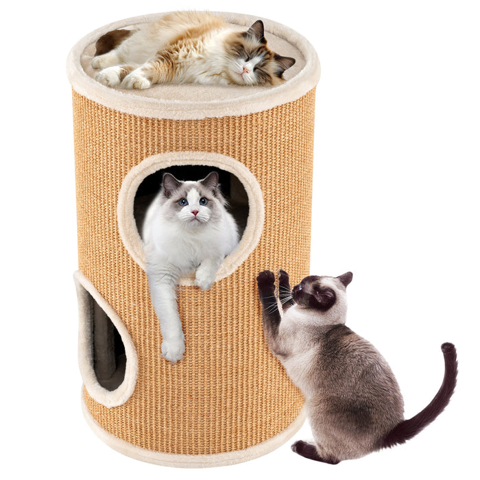 4-Story Cat Condo with Sisal Scratching Pad and Napping Plush Bed-