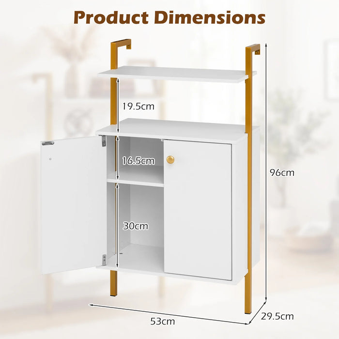 4-Tier Bookshelf with Double-Door Cabinet and Heavy-Duty Metal Frame-White