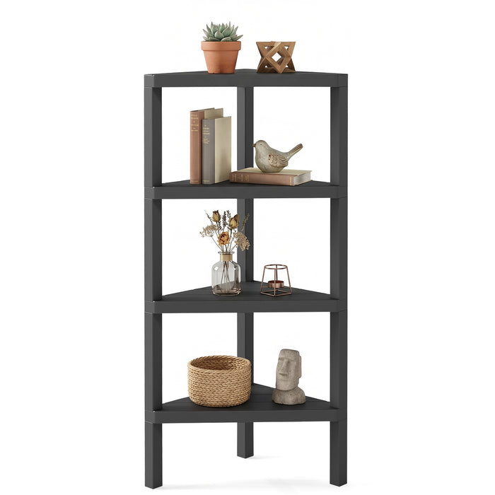 4-Tier Corner Shelf Stand with Open Slatted Shelves-Black