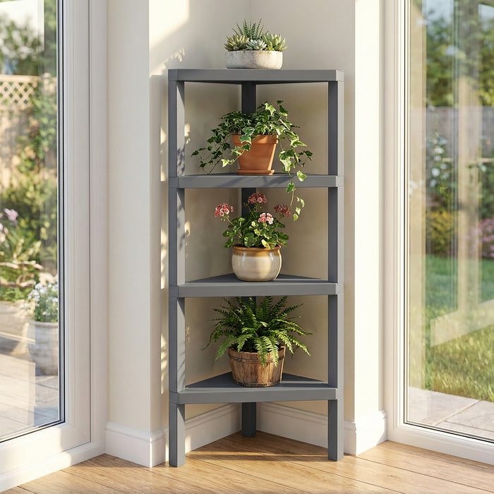 4-Tier Corner Shelf Stand with Open Slatted Shelves-Black