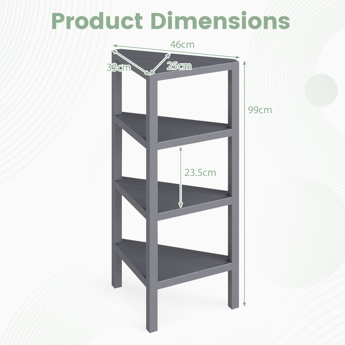 4-Tier Corner Shelf Stand with Open Slatted Shelves-Black
