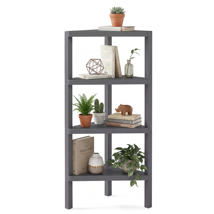4-Tier Corner Shelf Stand with Open Slatted Shelves-Black