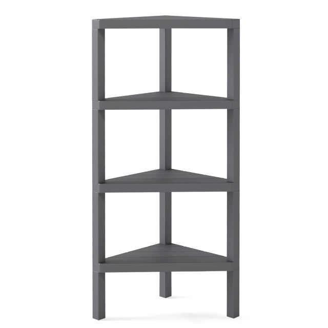 4-Tier Corner Shelf Stand with Open Slatted Shelves-Black