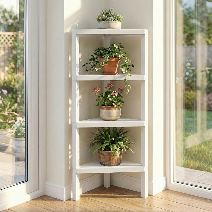 4-Tier Corner Shelf Stand with Open Slatted Shelves-Black