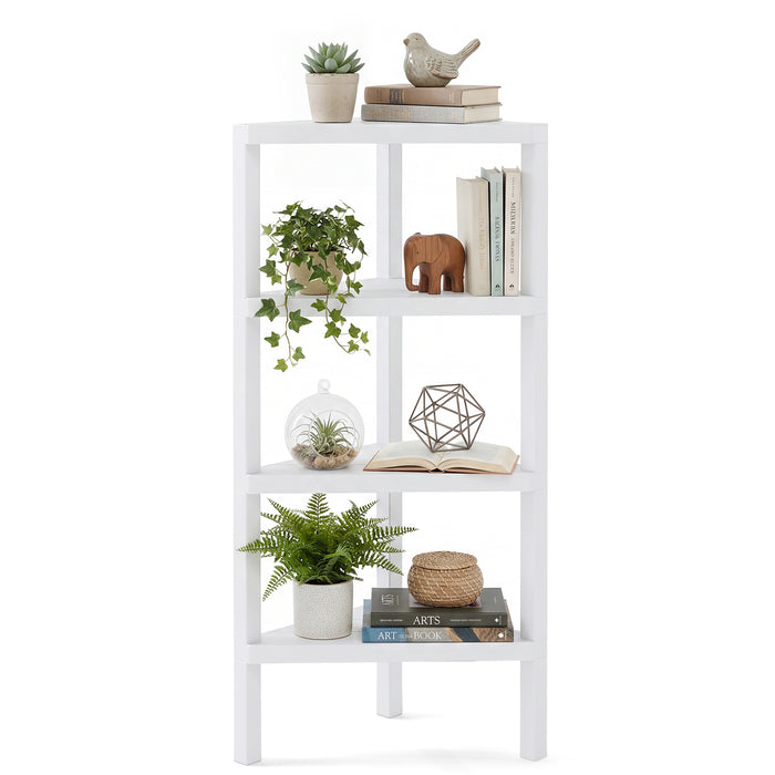 4-Tier Corner Shelf Stand with Open Slatted Shelves-Black