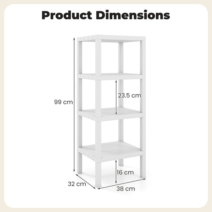 4-Tier Plastic Storage Shelf Freestanding Utility Rack-White
