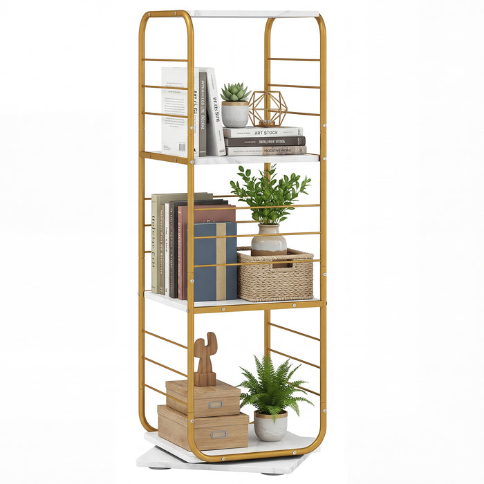 4-Tier Rotating Bookshelf 360° Spinning Bookcase Tower-Rustic Brown