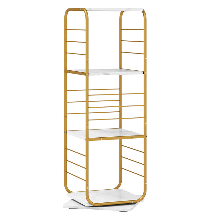 4-Tier Rotating Bookshelf 360° Spinning Bookcase Tower-Rustic Brown