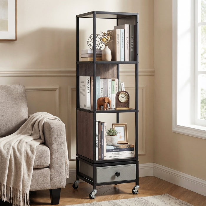 4-Tier Rotating Bookshelf on Wheels for Living Room Office-White