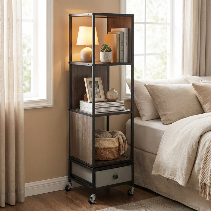 4-Tier Rotating Bookshelf on Wheels for Living Room Office-White