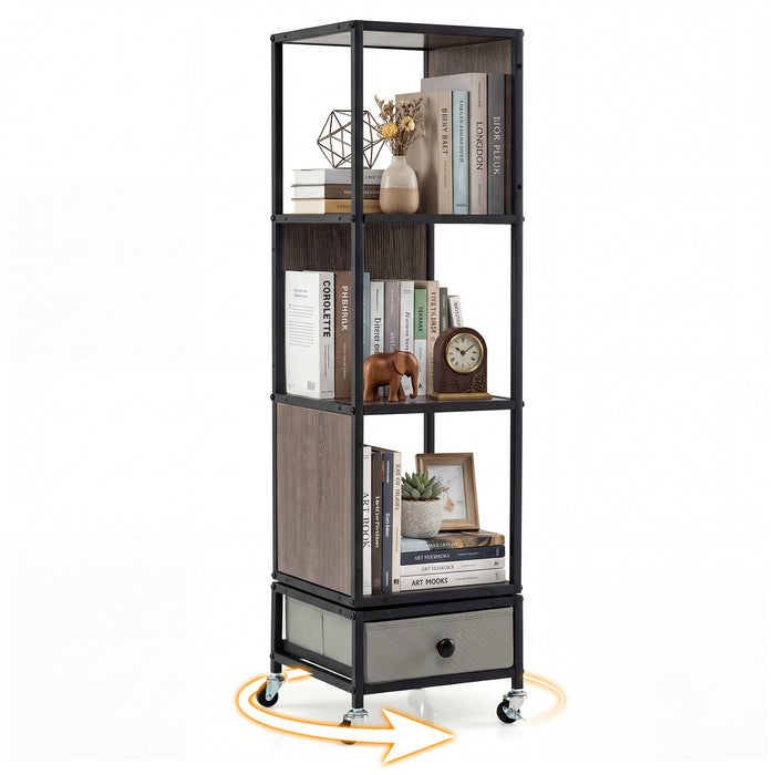 4-Tier Rotating Bookshelf on Wheels for Living Room Office-White