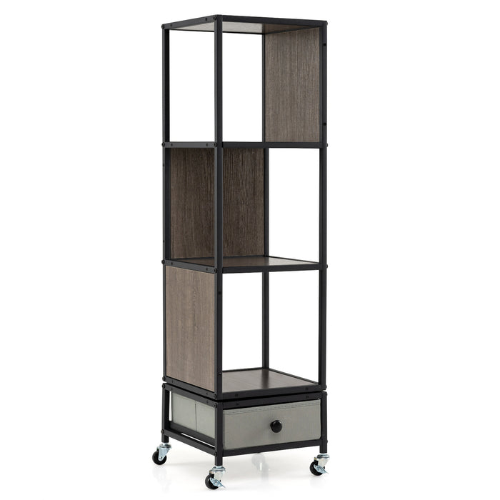 4-Tier Rotating Bookshelf on Wheels for Living Room Office-White