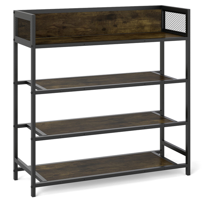 4-Tier Shoe Rack Industrial Shoe Organizer with Heavy Duty Metal Frame-Brown