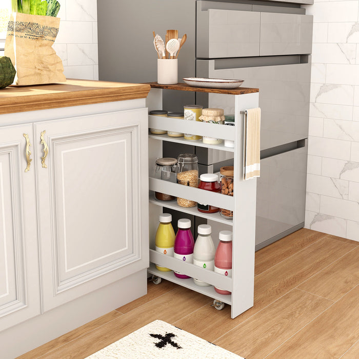 4-Tier Slim Storage Cart - Open Shelf Storage on Wheels, Natural Finish - Ideal for Space-Conscious Organizers